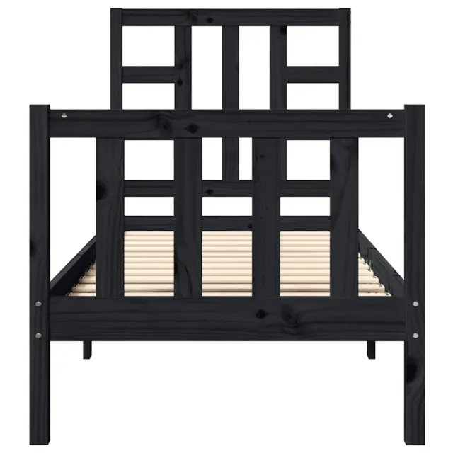 Cadre de lit sans matelas noir bois de pin massif