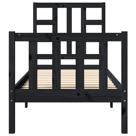 Cadre de lit sans matelas noir bois de pin massif