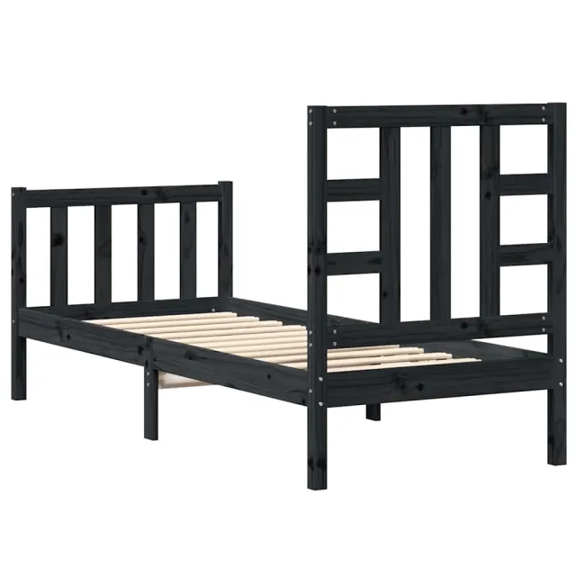 Cadre de lit sans matelas noir bois de pin massif