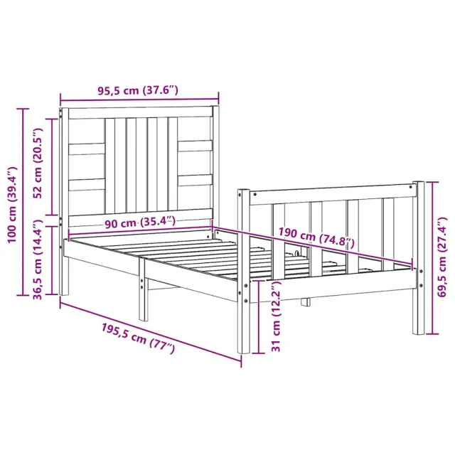 Cadre de lit sans matelas 90x190 cm bois de pin massif