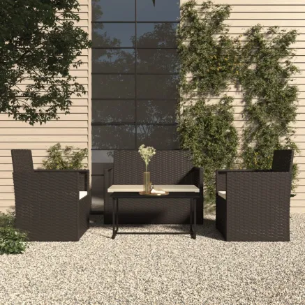 Mobilier d'extérieur 4 pcs avec coussins Résine tressée Noir