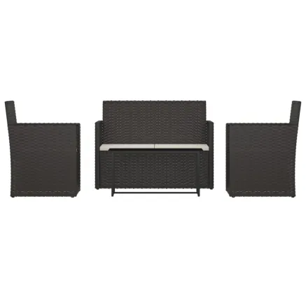 Mobilier d'extérieur 4 pcs avec coussins Résine tressée Noir 2