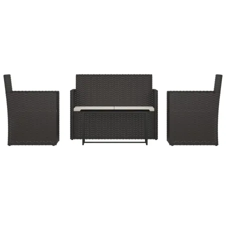 Mobilier d'extérieur 4 pcs avec coussins Résine tressée Noir