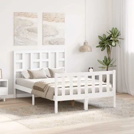 Cadre de lit sans matelas blanc bois de pin massif