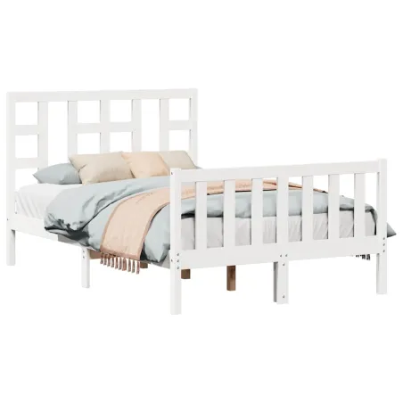 Cadre de lit sans matelas blanc bois de pin massif