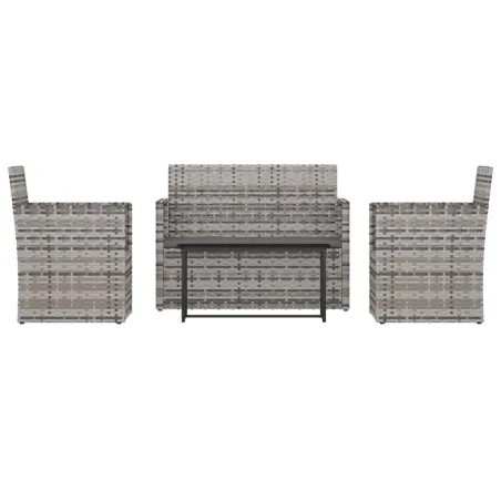 Mobilier d'extérieur 4 pcs avec coussins Résine tressée Gris