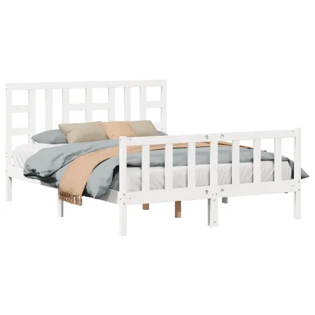 Cadre de lit sans matelas blanc bois de pin massif