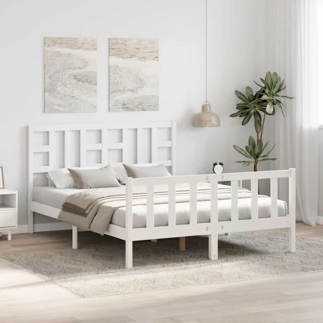 Cadre de lit sans matelas blanc bois de pin massif