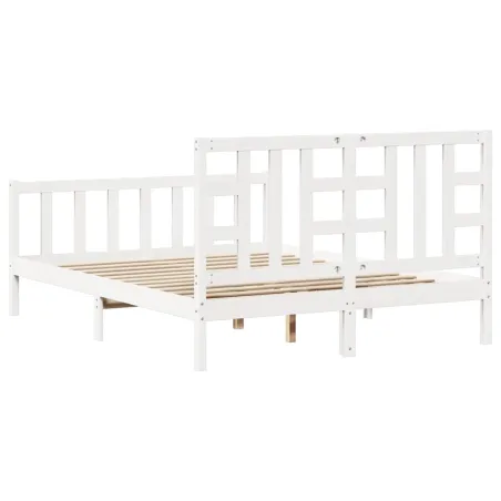 Cadre de lit sans matelas blanc bois de pin massif