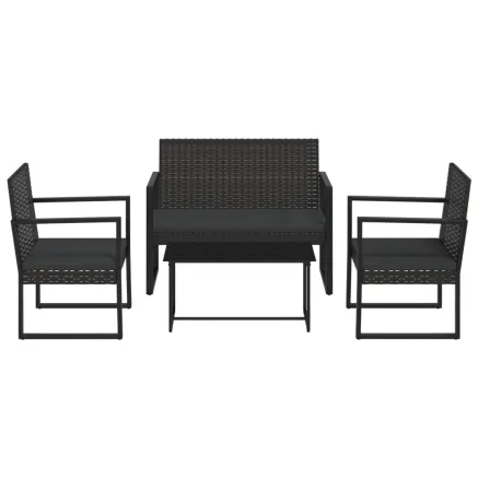 Salon de jardin 4 pcs avec coussins Noir Résine tressée 2
