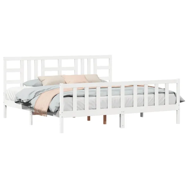 Cadre de lit sans matelas blanc 200x200 cm bois massif de pin