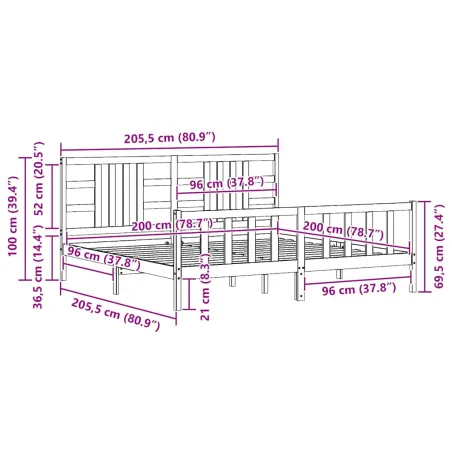Cadre de lit sans matelas blanc 200x200 cm bois massif de pin