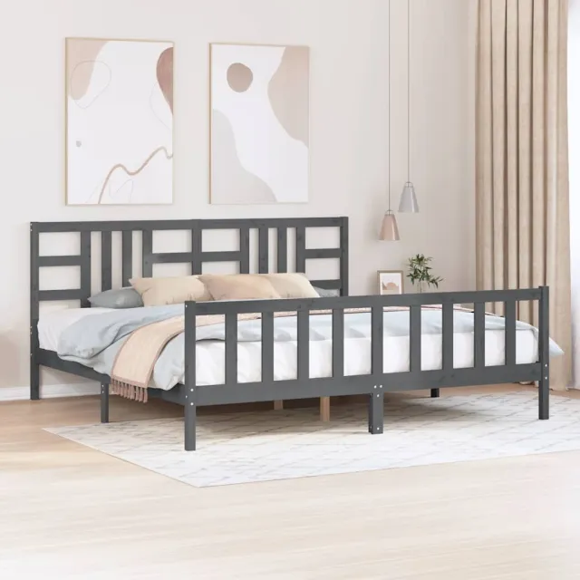 Cadre de lit sans matelas gris 200x200 cm bois massif de pin