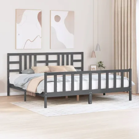 Cadre de lit sans matelas gris 200x200 cm bois massif de pin
