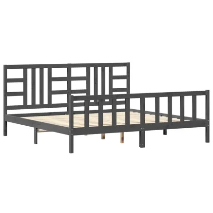 Cadre de lit sans matelas gris 200x200 cm bois massif de pin 2