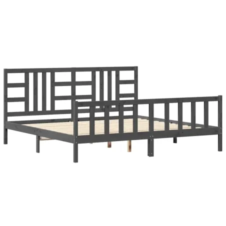 Cadre de lit sans matelas gris 200x200 cm bois massif de pin