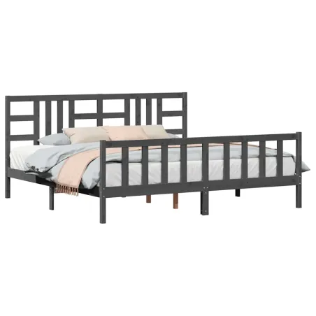 Cadre de lit sans matelas gris 200x200 cm bois massif de pin