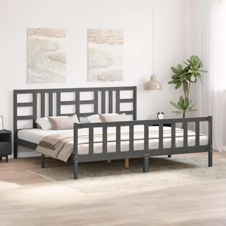 Cadre de lit sans matelas gris 200x200 cm bois massif de pin