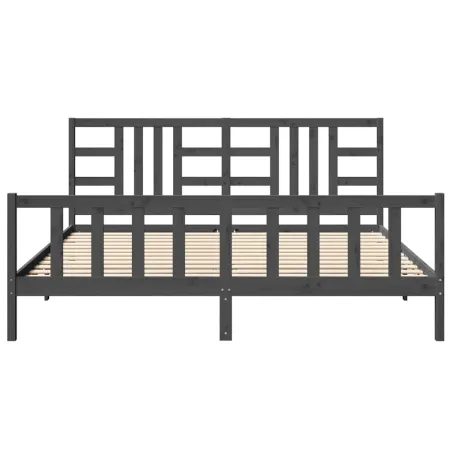 Cadre de lit sans matelas gris 200x200 cm bois massif de pin