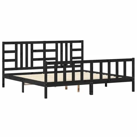 Cadre de lit sans matelas noir 200x200 cm bois massif de pin 2