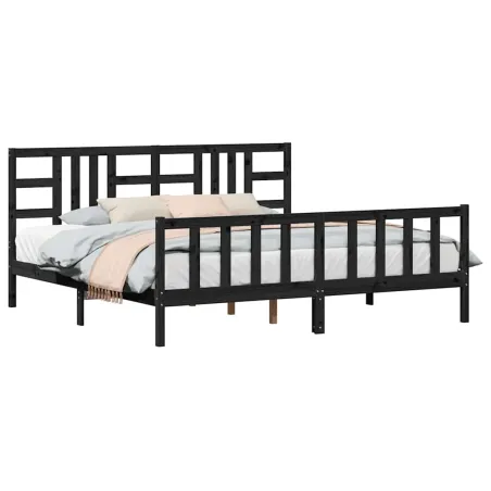 Cadre de lit sans matelas noir 200x200 cm bois massif de pin