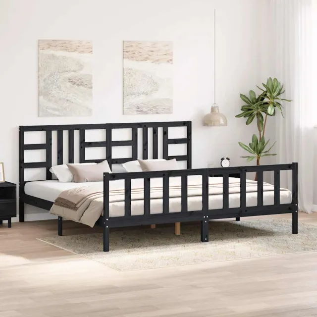Cadre de lit sans matelas noir 200x200 cm bois massif de pin