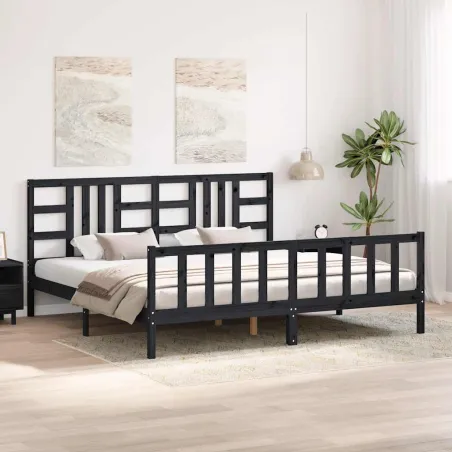 Cadre de lit sans matelas noir 200x200 cm bois massif de pin