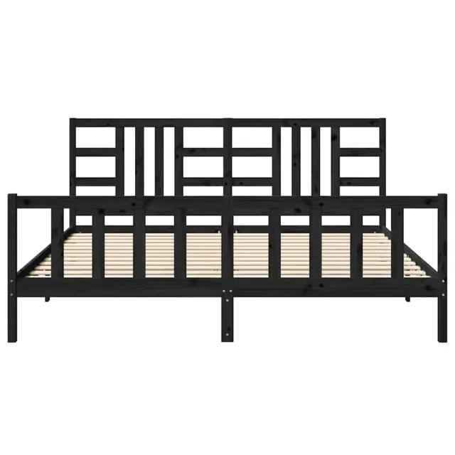 Cadre de lit sans matelas noir 200x200 cm bois massif de pin