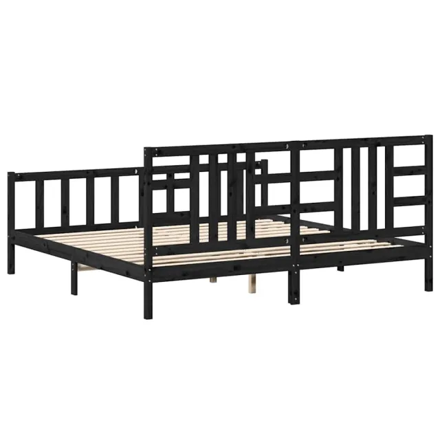 Cadre de lit sans matelas noir 200x200 cm bois massif de pin