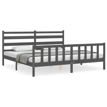 Cadre de lit sans matelas gris 200x200 cm bois massif de pin 2