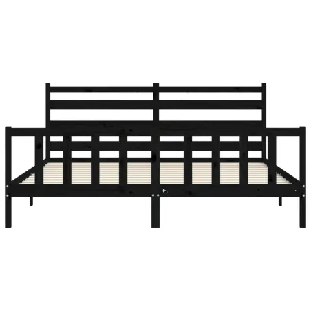 Cadre de lit sans matelas noir 200x200 cm bois massif de pin