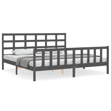 Cadre de lit sans matelas gris 200x200 cm bois massif de pin 2