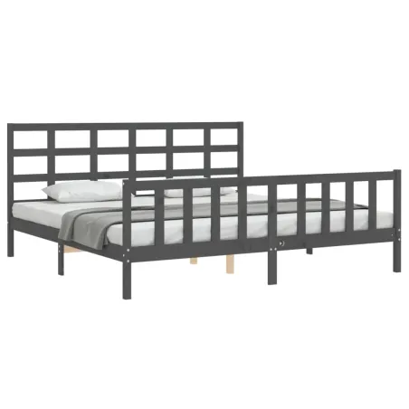 Cadre de lit sans matelas gris 200x200 cm bois massif de pin