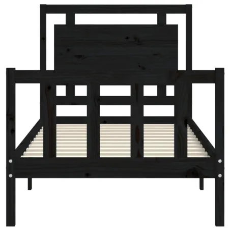 Cadre de lit sans matelas noir bois de pin massif