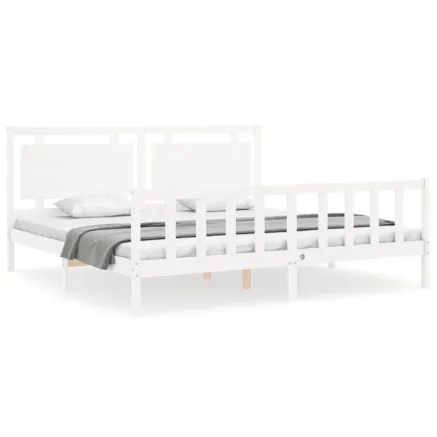 Cadre de lit sans matelas blanc 200x200 cm bois massif de pin 2