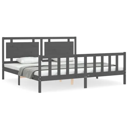 Cadre de lit sans matelas gris 200x200 cm bois massif de pin 2