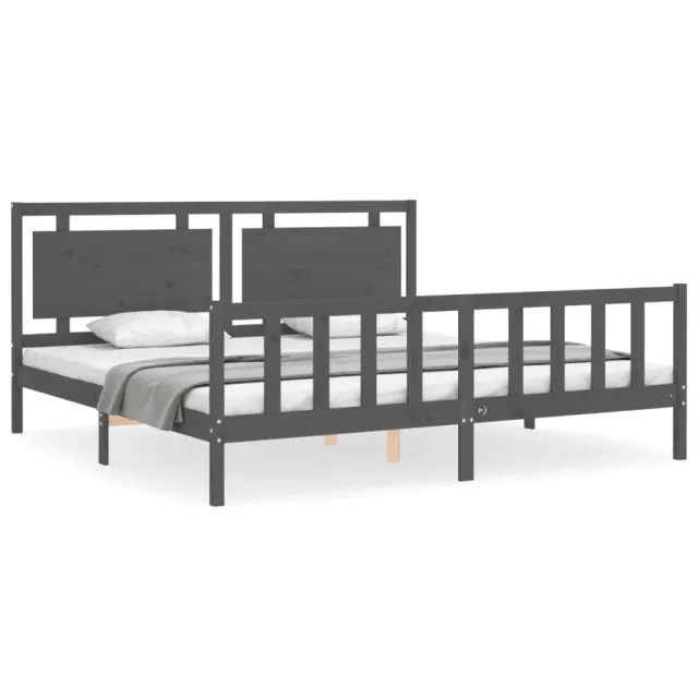 Cadre de lit sans matelas gris 200x200 cm bois massif de pin