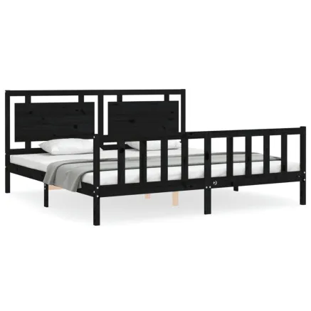 Cadre de lit sans matelas noir 200x200 cm bois massif de pin 2