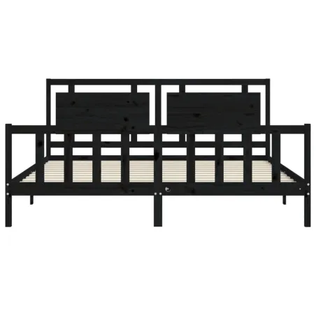 Cadre de lit sans matelas noir 200x200 cm bois massif de pin