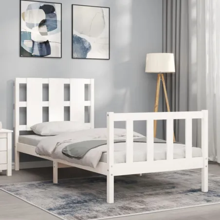 Cadre de lit sans matelas blanc bois de pin massif