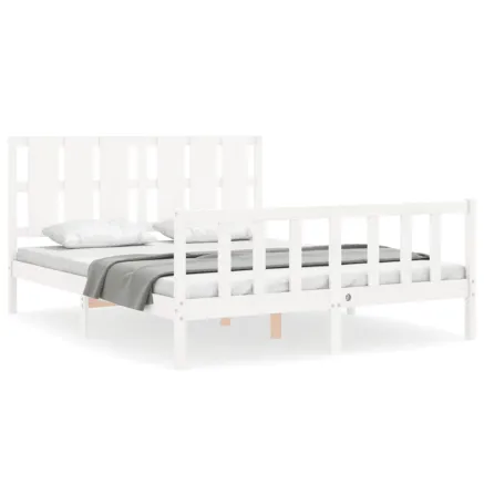 Cadre de lit sans matelas blanc bois de pin massif 2