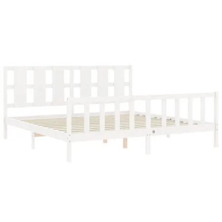 Cadre de lit sans matelas blanc bois de pin massif