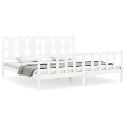 Cadre de lit sans matelas blanc 200x200 cm bois massif de pin 2