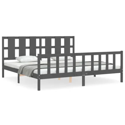 Cadre de lit sans matelas gris 200x200 cm bois massif de pin 2