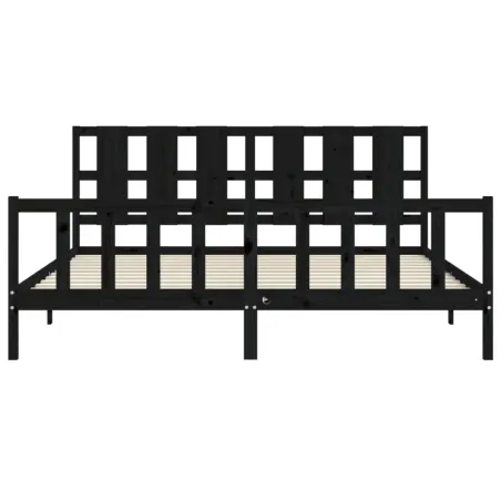 Cadre de lit sans matelas noir 200x200 cm bois massif de pin