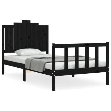 Cadre de lit sans matelas noir 100x200 cm bois massif de pin 2