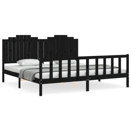 Cadre de lit sans matelas noir 200x200 cm bois massif de pin 2
