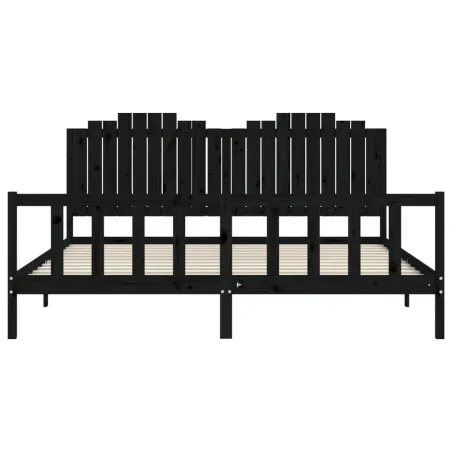 Cadre de lit sans matelas noir 200x200 cm bois massif de pin