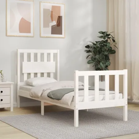 Cadre de lit sans matelas blanc bois de pin massif