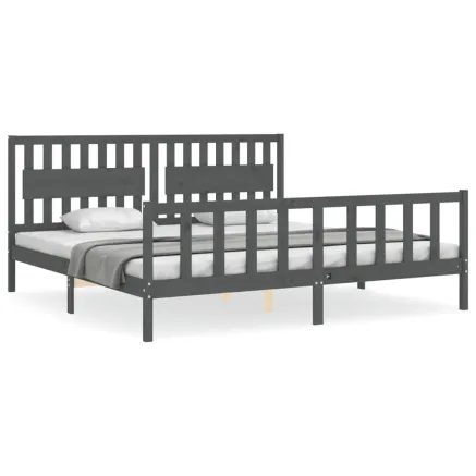 Cadre de lit sans matelas gris 200x200 cm bois massif de pin 2